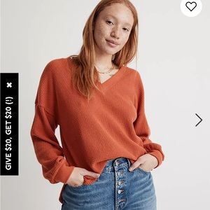 Madewell Southwestern Clay Waffle Knit V-Neck Sweater